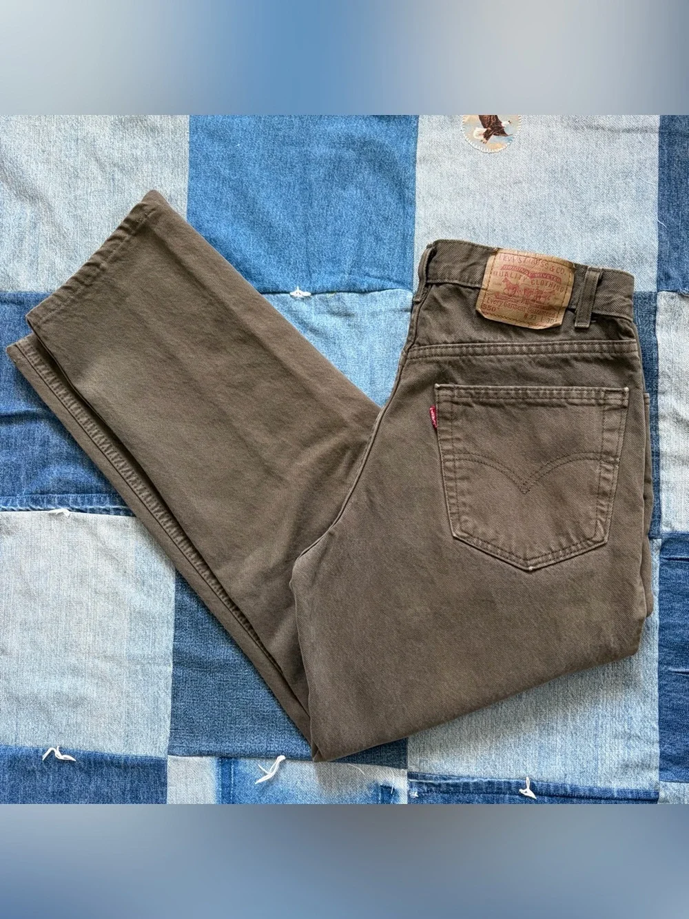 vintage levi’s 550 denim pants army green made in usa relaxed fit 32x28